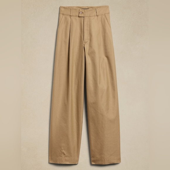 Banana Republic Wide Leg Trouser Pants Sz 12 Khaki Twill High Rise Quiet Luxury - Picture 10 of 12
